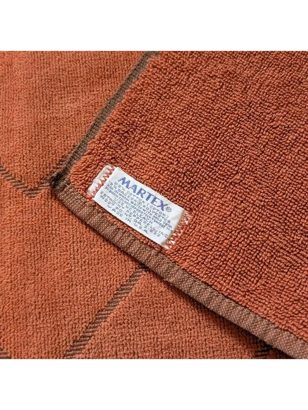 1970s Vintage Martex Burnt Orange Bath Towel with Chevron Design